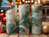 20 oz Tumbler Wrap, Teal Marble, Gold Filigree, Skinny Tumbler Design, Sublimation, Straight Tapered Wrap png, Digital Download thumbnail 2