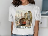 San Francisco Cable Car T-Shirt, Vintage SF Travel Tee, Golden Gate Bridge Watercolor Cityscape Souvenir California Gift thumbnail 4