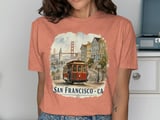 San Francisco Cable Car T-Shirt, Vintage SF Travel Tee, Golden Gate Bridge Watercolor Cityscape Souvenir California Gift thumbnail 2