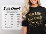 New Lens Same Attitude T-Shirt: Gold Glitter Script, Sunglasses Eye Vision Quote thumbnail 3