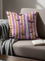 Halloween Bat Pillow Cover & Table Runner, Spooky Distressed Purple Orange Stripe Star Fall Decor, Whimsical Home Decor thumbnail 7