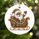 Black Santa Claus Ornament, Leopard Print Sleigh Christmas Decor, African American Santa Tree Hanging, Glam Retro Holiday Gift thumbnail 3