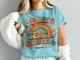 Pray Teach Repeat Teacher T-Shirt, Christian Educator Gift, Retro Groovy Faith School Tee, Boho Rainbow Teacher Apparel for Women thumbnail 11