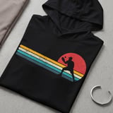 Pickleball Sport-Tek Performance Hood, Vintage Retro Sunset Stripes Player Silhouette, Lightweight Hoodie thumbnail 7