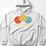 Pickleball Gildan Fleece Hoodie, PICKLEBALL Retro Triple Ball Graphic, Warm Court Pullover Sweatshirt thumbnail 7