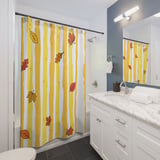 Fall Leaves Shower Curtain, Bath Mat, Cozy Autumn Bathroom Decor, Yellow Striped Thanksgiving Bath Rug, Cottagecore Fall Leaves Home Decor thumbnail 3