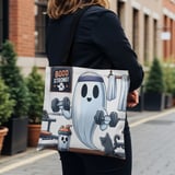 Halloween Tote Bag, Funny Ghost Gym, Boo Strong, Cute Black Cat, Workout Tote, Fitness Gift, Halloween Party Favor, Spooky Season Bag thumbnail 2