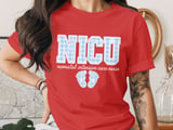 NICU Nurse T-Shirt: Neonatal Intensive Care, Blue Gingham Design, Baby Feet thumbnail 5