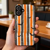Spooky Bat & Star Grunge Stripe Phone Case, Halloween Aesthetic Tote Bag, Orange and Black Witchy Phone Cover thumbnail 13