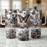 40oz Tumbler Sublimation PNG, Distressed Butterfly Floral Tumbler Wrap, Tapered Seamless Digital Design, Free Car Coasters PNG Download thumbnail 2