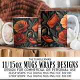 Orange Poppy Tumbler Design, Floral Digital Paper, Watercolor Flower Background, Junk Journal Pages, Printable Tumbler png, Scrapbooking thumbnail 4