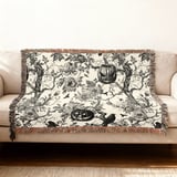 Gothic Toile Halloween Woven Blanket, Vintage Dark Academia Throw Pillow & Tapestry Blanket, Spooky Victorian Botanical Pumpkin Home Decor thumbnail 13