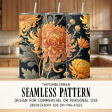 Chrysanthemum Tumbler Design, Watercolor Flowers, Junk Journal, Printable Tumbler PNG, Scrapbooking Paper, Floral Background Digital thumbnail 2
