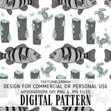Digital Pattern Bundle, Fish and Crab Print, Nautical Seamless Pattern, Ocean Life, Commercial Use, Digital Paper Pack, Fabric Design, PNG thumbnail 1