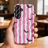 Distressed Pink Stripe Bat Phone Case | Spooky Cute Goth Kawaii Bat Pattern Tote Bag | Y2K Aesthetic Gift thumbnail 17