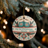 Baby First Christmas Ornament Personalized, Retro 1st Xmas Keepsake Bauble for Newborn Boy Girl, Custom Baby Booties Holiday Tree Decor thumbnail 8