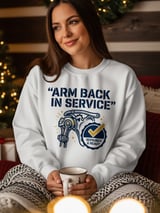Arm Back In Service T-Shirt: Repaired Ready Mechanical Arm Surgery Recovery Tee thumbnail 1