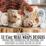 Floral Tumbler Design, Digital Paper, Autumn Flower Backgrounds, Watercolor Flowers, Junk Journal Pages, Printable Tumbler PNG, Scrapbooking thumbnail 4