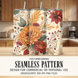 Floral Tumbler Design, Digital Download, Watercolor Flowers, Fall Tumbler Wrap, Junk Journal Paper, Printable Tumbler Png, Scrapbooking thumbnail 2
