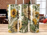 Sunflower Leopard 20oz Tumbler Wrap PNG, Floral Tumbler Design, Sublimation Design, Digital Download, Leopard Print, Cheetah Print thumbnail 1
