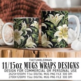 White Lily Floral Tumbler Design, Digital Paper, Flower Background, Printable Tumbler PNG, Junk Journal Pages, Digital Scrapbooking Paper thumbnail 4
