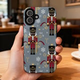 Black Nutcracker iPhone Case: Holiday Design, Gray Background, Festive Season thumbnail 1
