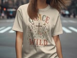 Grace Grows Wild T-Shirt, Christian Faith Tee with Wildflowers & Cross, Boho Inspirational Distressed Religious Shirt, Nature Lover Gift for thumbnail 6
