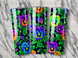 Neon Pansy Tumbler Sublimation PNG, Vibrant Floral 20oz Seamless Design, Glowing Pansies Wrap Digital Download, Car Coaster Files thumbnail 7