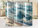 Ocean Wave Seamless Tumbler Wrap PNG, Beach Tumbler Design, Watercolor Tumbler Sublimation, 20oz Skinny Tumbler Design, Digital Download thumbnail 1