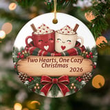 Two Hearts One Cozy Christmas Ornament, Cute Couple Hot Cocoa Keepsake, Romantic Holiday Gift for Newlyweds, Rustic Wooden Tree Decor thumbnail 2