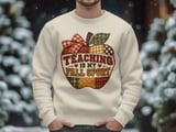 Teaching Is My Fall Sport Sweatshirt, Faux Patchwork Quilted Apple Teacher Hoodie, Autumn School Graphic Tee, Cozy Teacher Tote Bag thumbnail 4