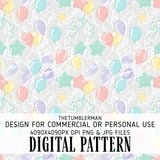 Digital Pattern, Balloons and Stars, Birthday Party, Seamless Repeat Pattern, Pastel Colors, Digital Bundle, Commercial Use, Graphic Design thumbnail 1
