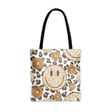 Cheetah Leopard Print Smiley Face Tote Bag & Phone Case - Retro Trendy Happy Face Daisy Flower Groovy Gift thumbnail 1