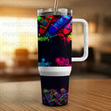40oz Tumbler Sublimation PNG, Distressed Neon Skateboard Graffiti Tumbler Wrap, Seamless Tapered Digital Design, Urban Street Art Skate PNG thumbnail 2