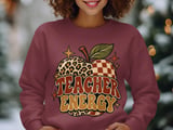 Teacher Energy Sweatshirt Retro Apple Hoodie Vintage Boho Teacher Gift Cozy Fall Back To School Crewneck Leopard Checkered Teacher Tote Bag thumbnail 3
