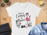Powered by Cocktails & Bocce T-Shirt, Funny Flamingo Shirt, Cocktail Lover Tee, Bocce Ball Gift, Vacation Shirt, Summer Vibe Top thumbnail 5