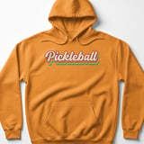 Pickleball Gildan Fleece Hoodie, Pickleball Vintage 70s Rainbow Layered Script, Warm Court Pullover thumbnail 9