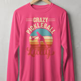 Pickleball Sport-Tek Long Sleeve Tee, Crazy Pickleball Lady, Sun Shield Shirt, Retro Sunset Court Graphic thumbnail 2