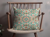 Moroccan Geometric Pillow Cover | Boho Chic Accent Cushion Case | Teal Coral Floral Decorative Home Decor Throw Pillow thumbnail 4