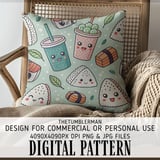 Kawaii Boba Sushi Pattern Digital Design Size Bundle Png thumbnail 5