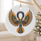 Egyptian Ankh Winged Ornament, Faux Gold Phoenix Flame Tree Decor, Mystical Kemetic Altar Holiday Gift, Ancient Egypt Spiritual Keepsake thumbnail 2