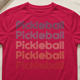 Pickleball Sport-Tek Performance Tee, Pickleball Multi-Color Retro Stripe Text Graphic, Court Apparel thumbnail 6
