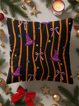 Witch Hat Velveteen Blanket - Spooky Cute Halloween Throw Pillow, Whimsical Orange & Black Stripe Witchy Home Decor Gift thumbnail 3