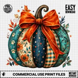 Boho Fall Pumpkin PNG, Autumn Sublimation Design, Vintage Thanksgiving Digital Graphic, Rustic Farmhouse Decor thumbnail 3
