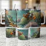 Clownfish 40oz Tumbler Sublimation Wrap Digital, Coral Reef Ocean Sea Life Seamless PNG Design thumbnail 10