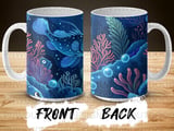 Ocean Deep Blue Fish Mug Wrap PNG, Magical Undersea Creatures Sublimation Design, Marine Life Digital Download thumbnail 9