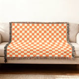 Distressed Orange Checkerboard Woven Blanket, Grunge Checkered Velveteen Blanket, Retro Indie Alt Throw Pillow Cover thumbnail 4