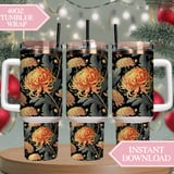 Floral Tumbler Design, Chrysanthemum Flowers, Digital Paper, Junk Journal, Printable PNG, Watercolor Background, Scrapbooking thumbnail 8