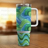 40oz Tumbler Sublimation, Wave Design, Seamless Tapered, Digital Download, Distressed Texture, Blue and Green Digital Paper, Tumbler Wrap thumbnail 4
