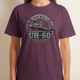 Black Hawk UH 60 T-Shirt, Military Helicopter Pilot Graphic Tee, Army Aviation Veteran Shirt, Tactical Aircraft Badge Crewneck Top thumbnail 4
